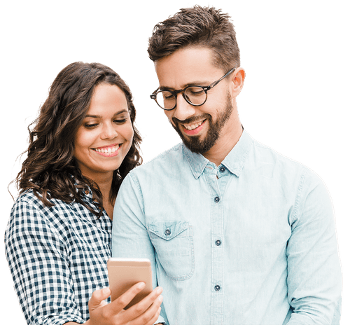 Customers checking phone